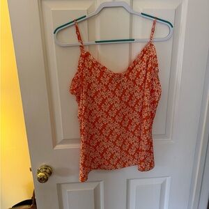 LOFT Orange and White Floral Spaghetti-Strap Cami